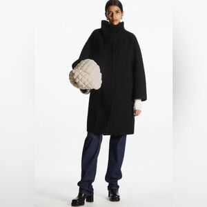 COS 100% Wool Coat Funnel Neck Black